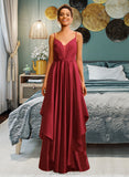 Erin Ball-Gown/Princess V-neck Floor-Length Satin Prom Dresses UKP0014516