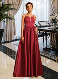 Eileen A-Line Square Neckline Floor-Length Satin Prom Dresses UKP0014517