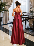 Eileen A-Line Square Neckline Floor-Length Satin Prom Dresses UKP0014517