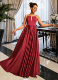 Eileen A-Line Square Neckline Floor-Length Satin Prom Dresses UKP0014517