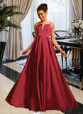 Eileen A-Line Square Neckline Floor-Length Satin Prom Dresses UKP0014517