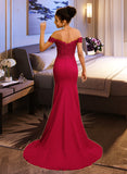 Claire Trumpet/Mermaid Off-the-Shoulder Floor-Length Stretch Crepe Prom Dresses With Sequins UKP0014518