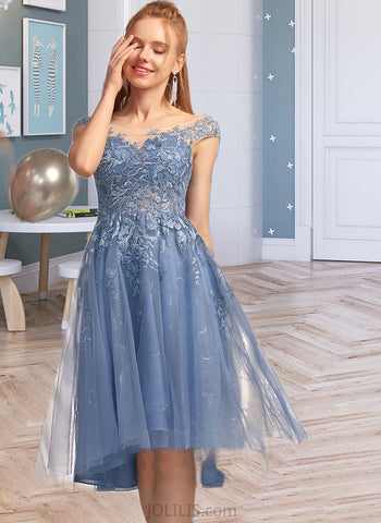 Jade A-Line Scoop Neck Asymmetrical Tulle Prom Dresses With Sequins UKP0014519