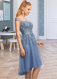 Jade A-Line Scoop Neck Asymmetrical Tulle Prom Dresses With Sequins UKP0014519