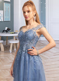 Jade A-Line Scoop Neck Asymmetrical Tulle Prom Dresses With Sequins UKP0014519