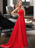 Jennifer Ball-Gown/Princess V-neck Sweep Train Satin Prom Dresses With Split Front UKP0014521