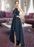 Karissa A-Line Scoop Neck Asymmetrical Satin Prom Dresses With Sequins UKP0014522