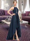 Karissa A-Line Scoop Neck Asymmetrical Satin Prom Dresses With Sequins UKP0014522