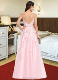 Shannon Ball-Gown/Princess V-neck Floor-Length Tulle Prom Dresses With Beading Sequins UKP0014524