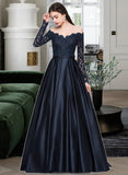 Sienna Ball-Gown/Princess Off-the-Shoulder Sweep Train Satin Prom Dresses With Beading UKP0014525