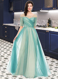 Isis Ball-Gown/Princess Scoop Neck Floor-Length Tulle Prom Dresses With Beading UKP0014526