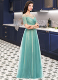 Isis Ball-Gown/Princess Scoop Neck Floor-Length Tulle Prom Dresses With Beading UKP0014526