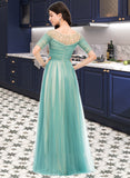 Isis Ball-Gown/Princess Scoop Neck Floor-Length Tulle Prom Dresses With Beading UKP0014526