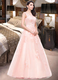 Janiah Ball-Gown/Princess Scoop Neck Floor-Length Tulle Prom Dresses With Beading Appliques Lace Sequins UKP0014528