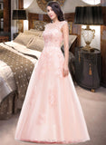 Janiah Ball-Gown/Princess Scoop Neck Floor-Length Tulle Prom Dresses With Beading Appliques Lace Sequins UKP0014528