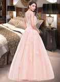 Janiah Ball-Gown/Princess Scoop Neck Floor-Length Tulle Prom Dresses With Beading Appliques Lace Sequins UKP0014528