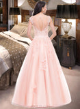 Janiah Ball-Gown/Princess Scoop Neck Floor-Length Tulle Prom Dresses With Beading Appliques Lace Sequins UKP0014528