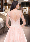 Janiah Ball-Gown/Princess Scoop Neck Floor-Length Tulle Prom Dresses With Beading Appliques Lace Sequins UKP0014528