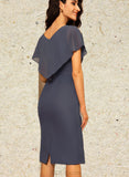 Stephany Sheath/Column V-neck Knee-Length Chiffon Mother of the Bride Dress With Ruffle UKP0014552