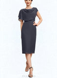 Carly Sheath/Column Scoop Neck Knee-Length Chiffon Mother of the Bride Dress With Beading Cascading Ruffles UKP0014576