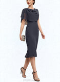 Carly Sheath/Column Scoop Neck Knee-Length Chiffon Mother of the Bride Dress With Beading Cascading Ruffles UKP0014576