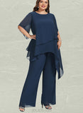 Camille Jumpsuit/Pantsuit Scoop Neck Ankle-Length Chiffon Mother of the Bride Dress UKP0014607