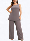 Brianna Jumpsuit/Pantsuit Scoop Neck Floor-Length Chiffon Mother of the Bride Dress UKP0014629