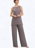 Brianna Jumpsuit/Pantsuit Scoop Neck Floor-Length Chiffon Mother of the Bride Dress UKP0014629