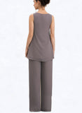 Brianna Jumpsuit/Pantsuit Scoop Neck Floor-Length Chiffon Mother of the Bride Dress UKP0014629