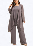 Brianna Jumpsuit/Pantsuit Scoop Neck Floor-Length Chiffon Mother of the Bride Dress UKP0014629