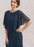 LuLu Sheath/Column Scoop Neck Tea-Length Chiffon Mother of the Bride Dress UKP0014646