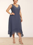 Ellie A-line V-Neck Ankle-Length Chiffon Mother of the Bride Dress With Beading UKP0014655