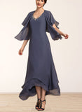 Ellie A-line V-Neck Ankle-Length Chiffon Mother of the Bride Dress With Beading UKP0014655