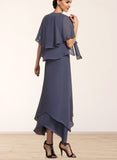 Ellie A-line V-Neck Ankle-Length Chiffon Mother of the Bride Dress With Beading UKP0014655