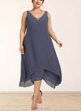 Ellie A-line V-Neck Ankle-Length Chiffon Mother of the Bride Dress With Beading UKP0014655