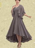 Jaylen A-line V-Neck Asymmetrical Chiffon Mother of the Bride Dress With Beading Sequins UKP0014656