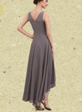 Jaylen A-line V-Neck Asymmetrical Chiffon Mother of the Bride Dress With Beading Sequins UKP0014656