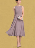 Emily A-Line Scoop Neck Tea-Length Chiffon Mother of the Bride Dress With Ruffle UKP0014679