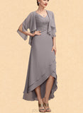 Jazlynn A-Line V-neck Asymmetrical Chiffon Mother of the Bride Dress With Ruffle UKP0014682