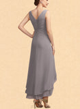 Jazlynn A-Line V-neck Asymmetrical Chiffon Mother of the Bride Dress With Ruffle UKP0014682