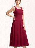 Jordyn A-Line Scoop Neck Tea-Length Chiffon Mother of the Bride Dress UKP0014684