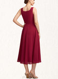 Jordyn A-Line Scoop Neck Tea-Length Chiffon Mother of the Bride Dress UKP0014684