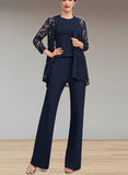 Vivian Jumpsuit/Pantsuit Scoop Neck Floor-Length Jersey Mother of the Bride Dress UKP0014714