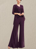 Fatima Jumpsuit/Pantsuit Scoop Neck Floor-Length Chiffon Lace Mother of the Bride Dress UKP0014722