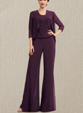 Fatima Jumpsuit/Pantsuit Scoop Neck Floor-Length Chiffon Lace Mother of the Bride Dress UKP0014722