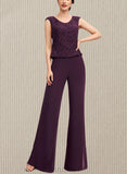 Fatima Jumpsuit/Pantsuit Scoop Neck Floor-Length Chiffon Lace Mother of the Bride Dress UKP0014722