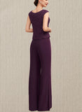 Fatima Jumpsuit/Pantsuit Scoop Neck Floor-Length Chiffon Lace Mother of the Bride Dress UKP0014722