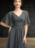 Alisson A-Line V-neck Asymmetrical Chiffon Mother of the Bride Dress With Ruffle Beading UKP0014744