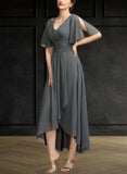 Alisson A-Line V-neck Asymmetrical Chiffon Mother of the Bride Dress With Ruffle Beading UKP0014744