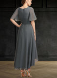 Alisson A-Line V-neck Asymmetrical Chiffon Mother of the Bride Dress With Ruffle Beading UKP0014744